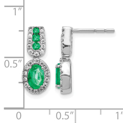 14k White Gold 6x4mm Oval Emerald and Diamond Halo Post Earrings