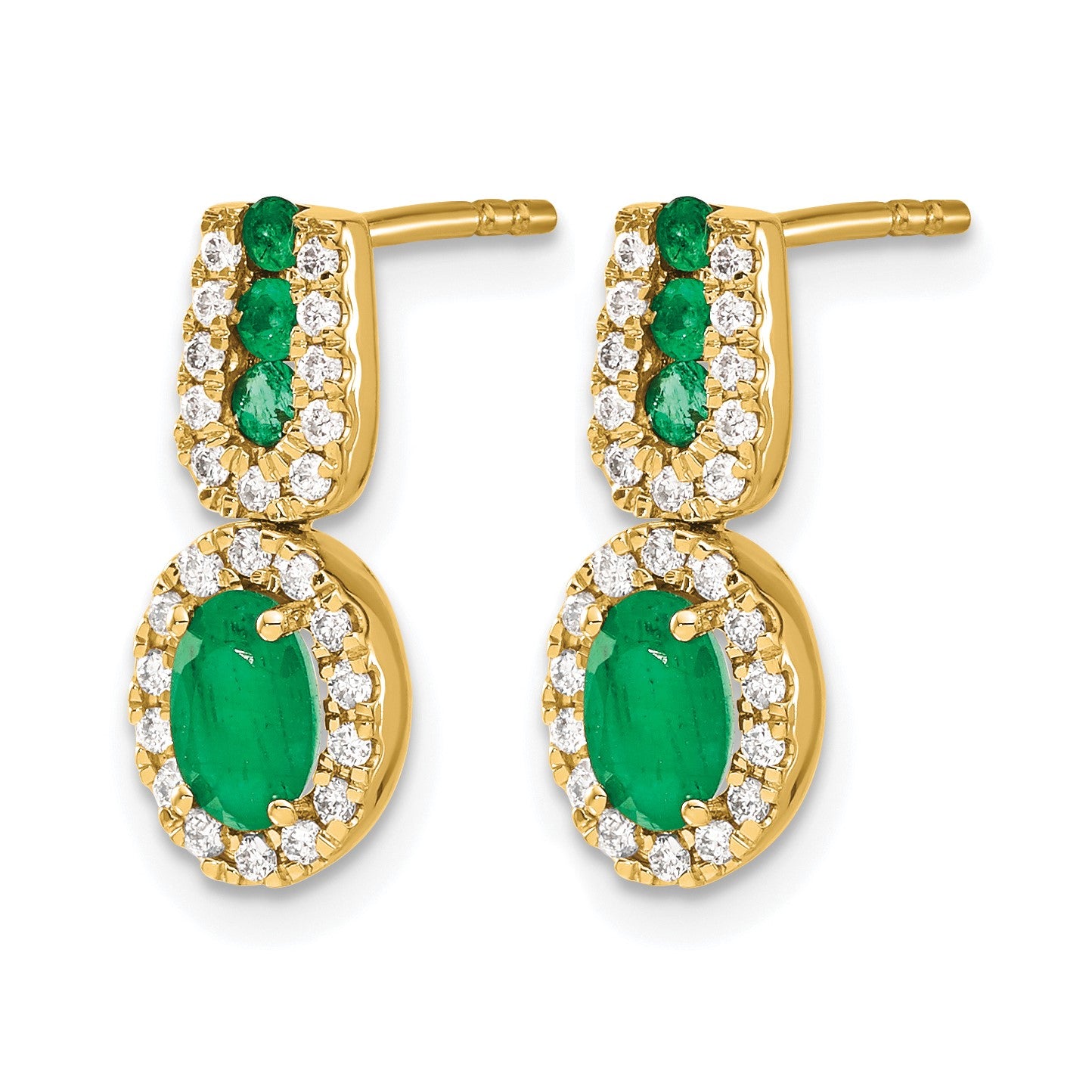 14k 6x4mm Oval Emerald and Diamond Halo Post Earrings