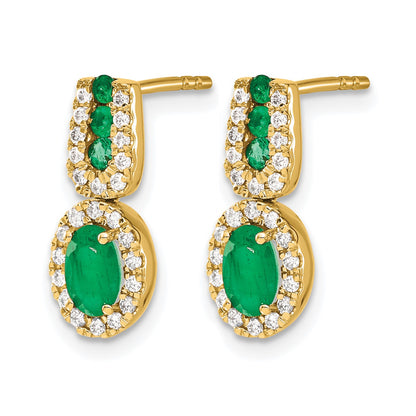 14k 6x4mm Oval Emerald and Diamond Halo Post Earrings