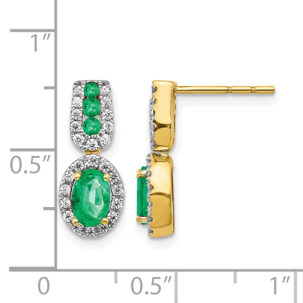 14k 6x4mm Oval Emerald and Diamond Halo Post Earrings
