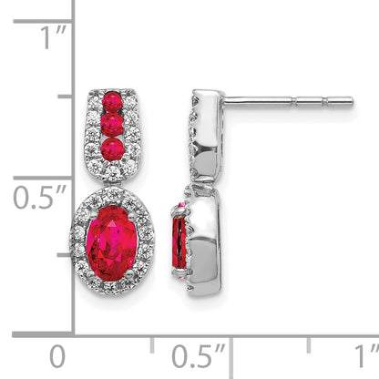14k White Gold 6x4mm Oval Ruby and Diamond Halo Post Earrings