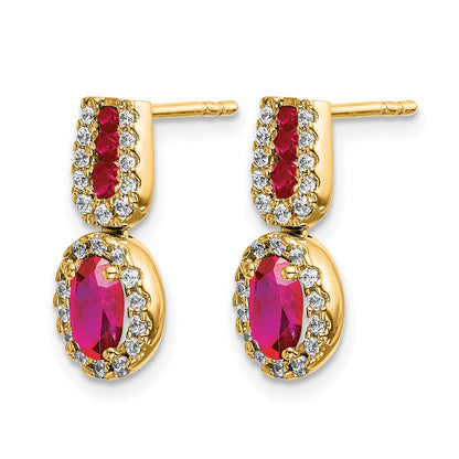 14k 6x4mm Oval Ruby and Diamond Halo Post Earrings