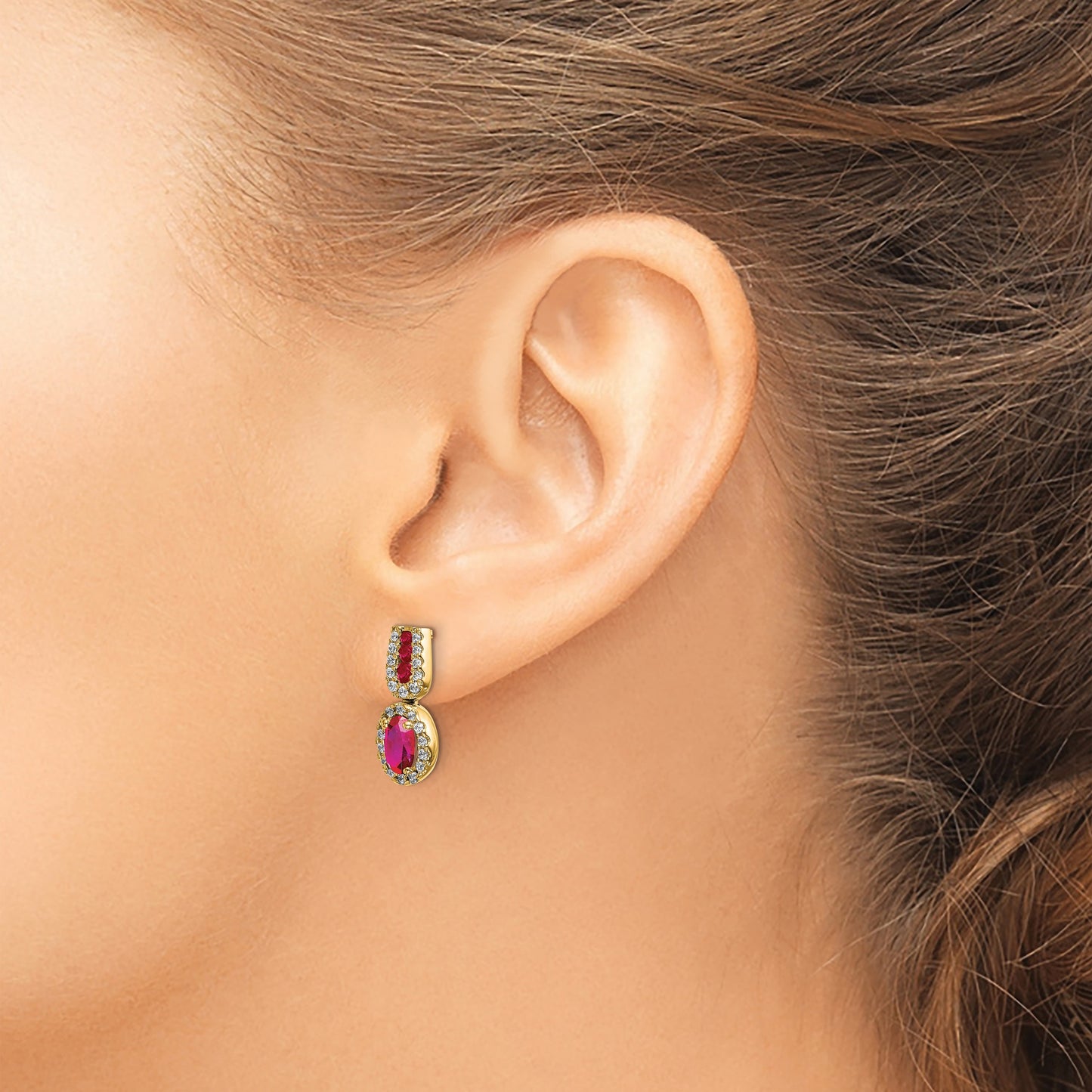 14k 6x4mm Oval Ruby and Diamond Halo Post Earrings