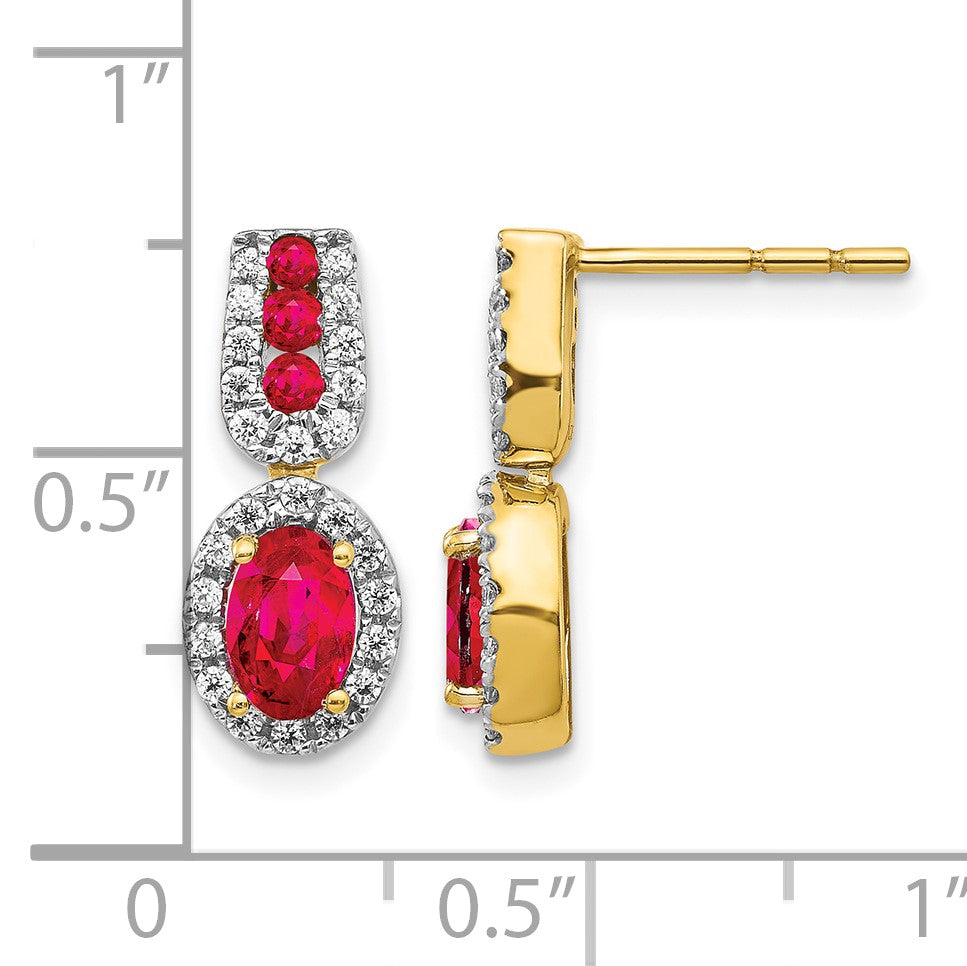 14k 6x4mm Oval Ruby and Diamond Halo Post Earrings
