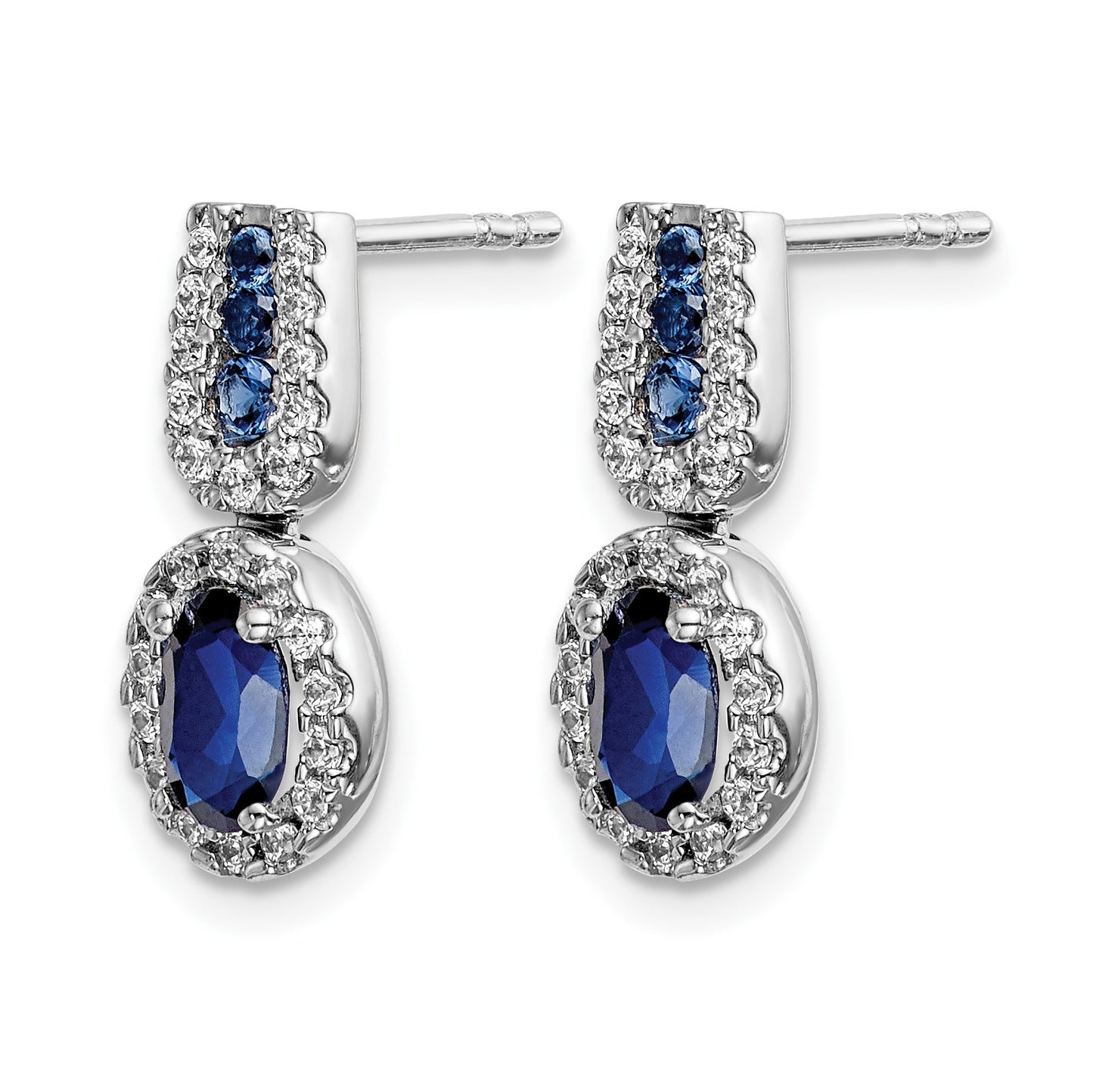 14k White Gold 6x4mm Oval Sapphire and Diamond Halo Post Earrings