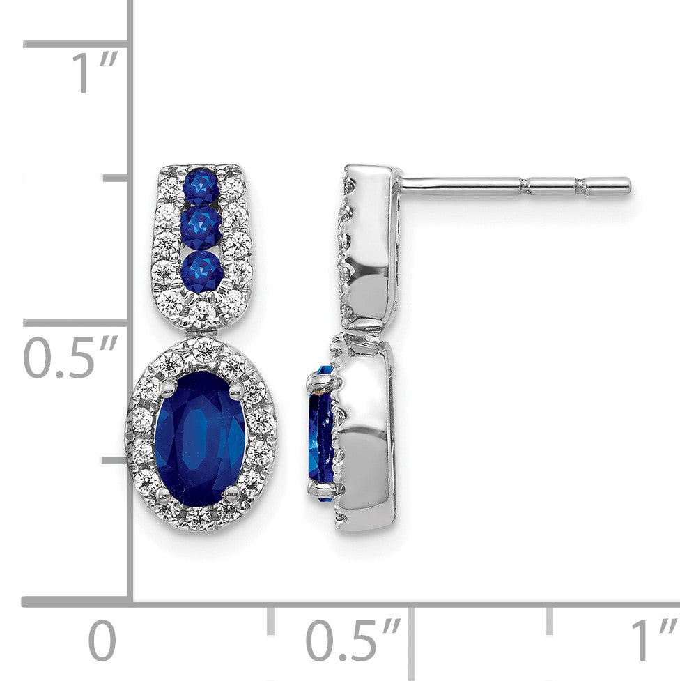 14k White Gold 6x4mm Oval Sapphire and Diamond Halo Post Earrings