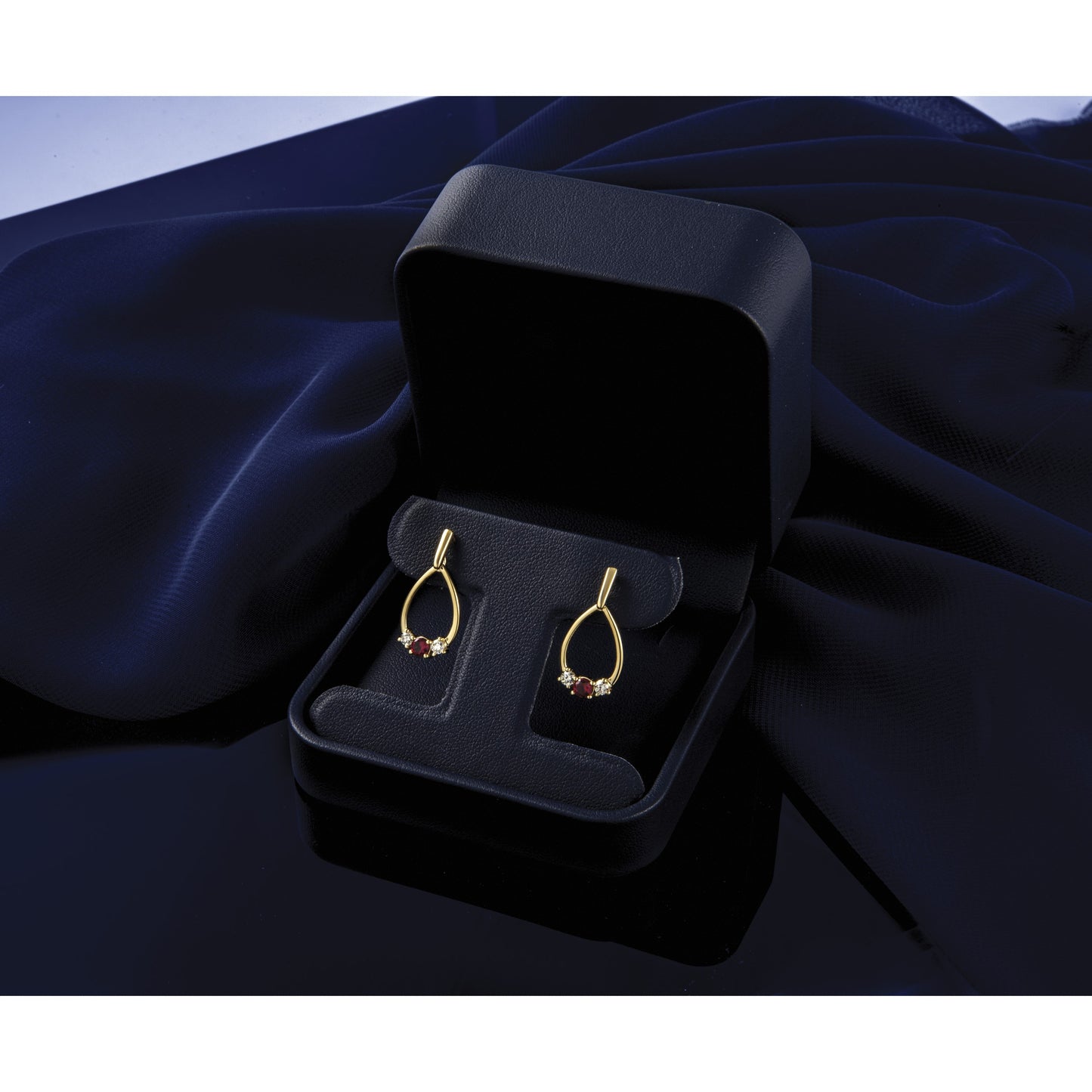 14k Ruby and White Sapphire Teardrop Post Dangle Earrings