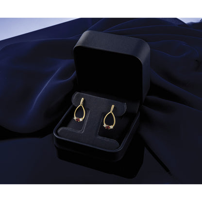 14k Ruby and White Sapphire Teardrop Post Dangle Earrings