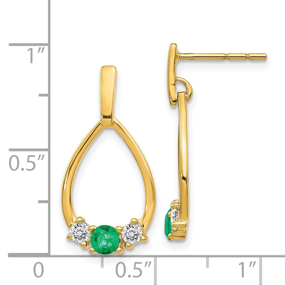 14k  Emerald and White Sapphire Post Dangle Earrings