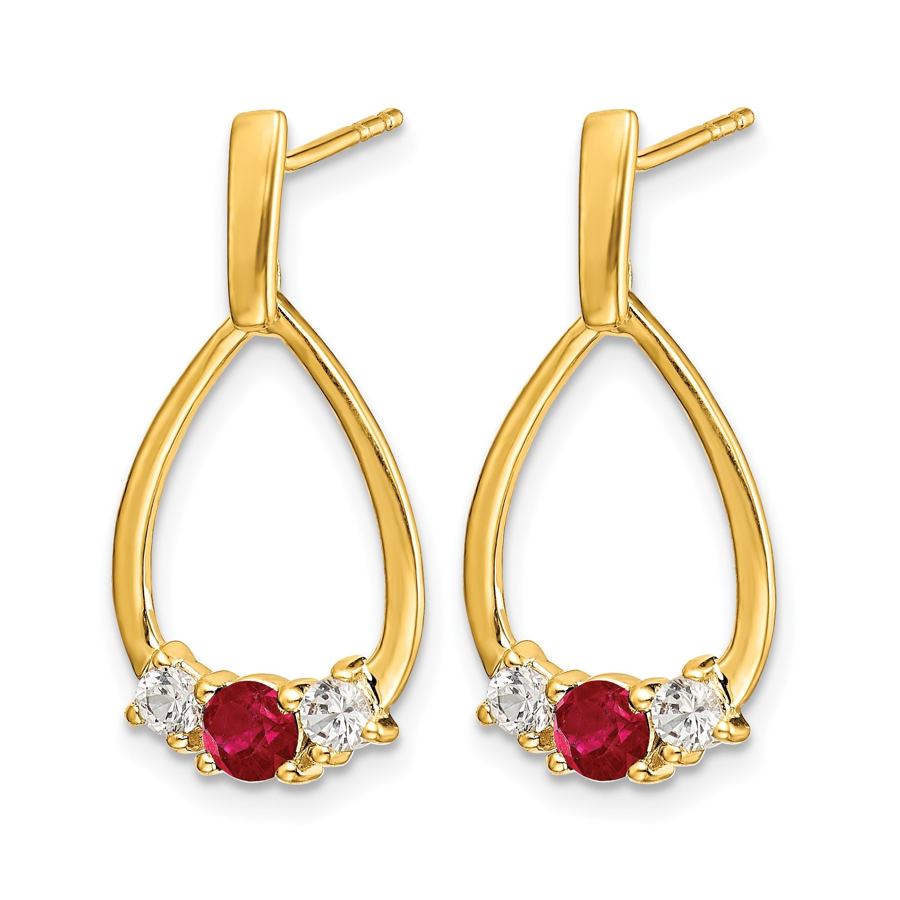 14k Ruby and White Sapphire Teardrop Post Dangle Earrings