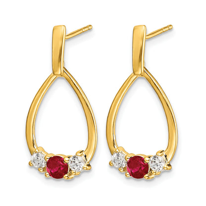 14k Ruby and White Sapphire Teardrop Post Dangle Earrings