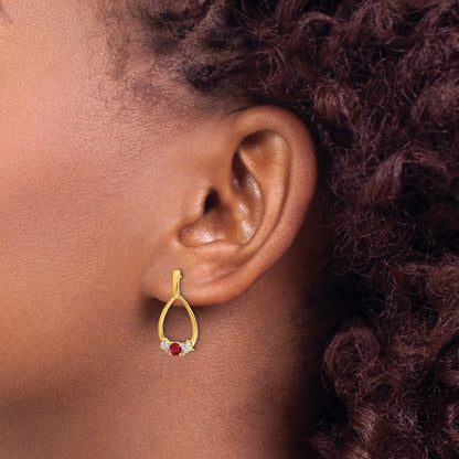 14k Ruby and White Sapphire Teardrop Post Dangle Earrings
