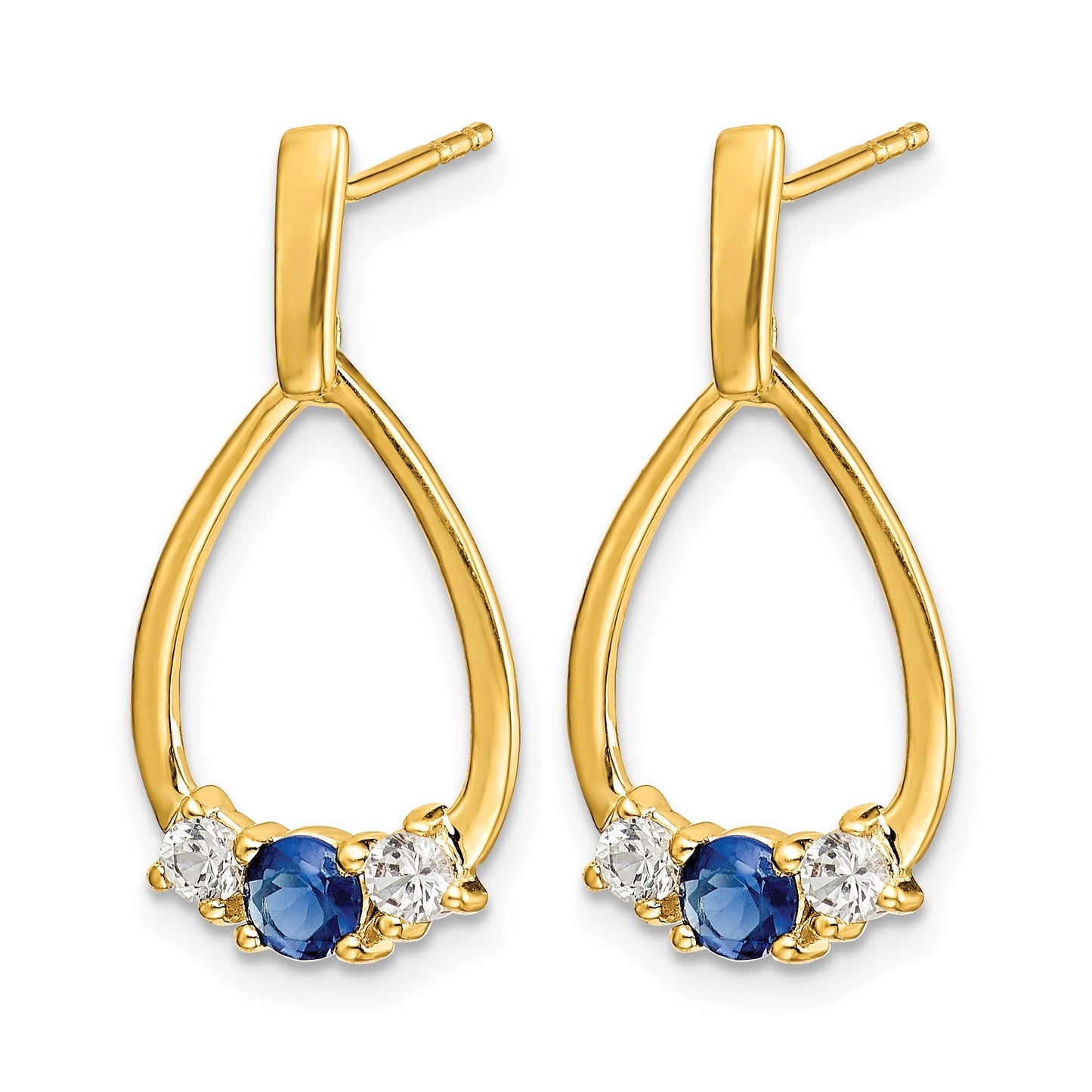 14k  Blue and White Sapphire Teardrop Post Dangle Earrings