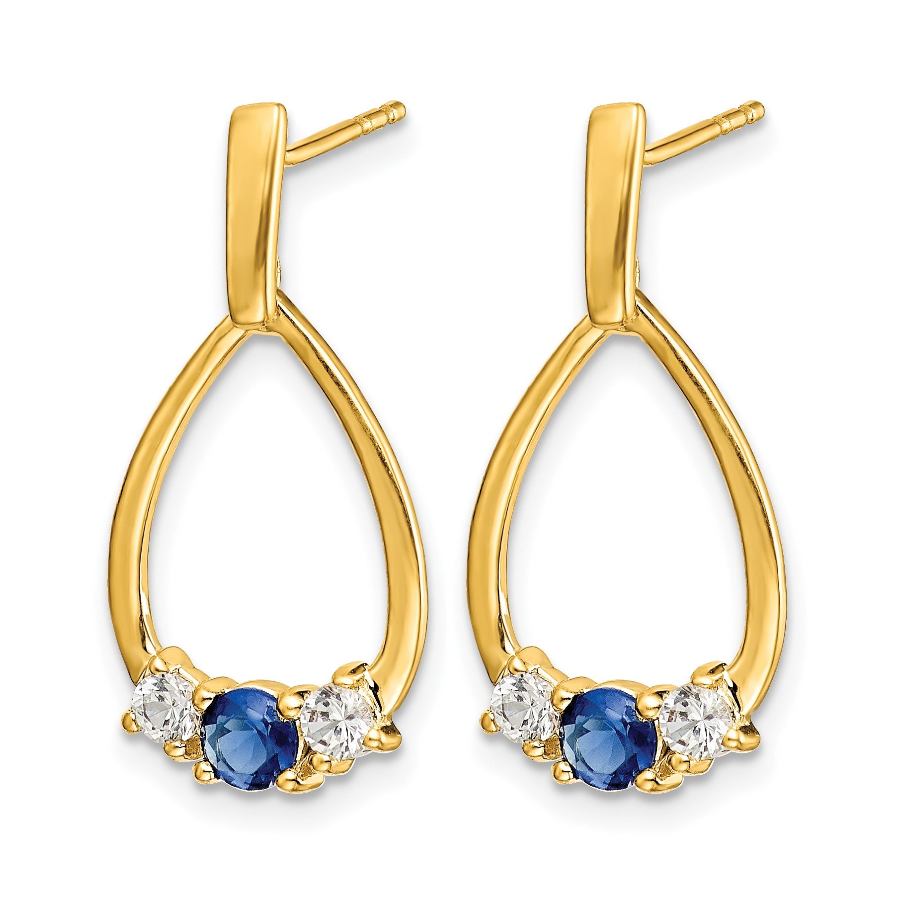 14k  Blue and White Sapphire Teardrop Post Dangle Earrings
