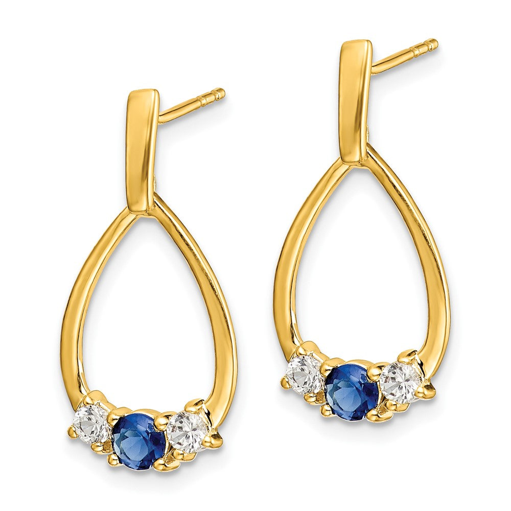 14k  Blue and White Sapphire Post Dangle Earrings