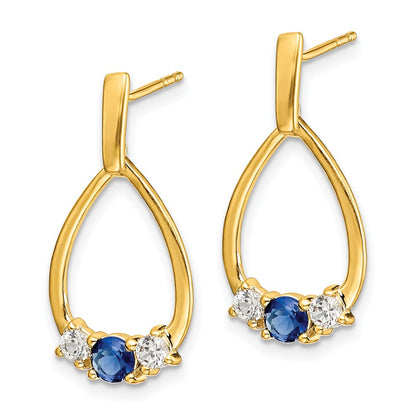 14k  Blue and White Sapphire Post Dangle Earrings