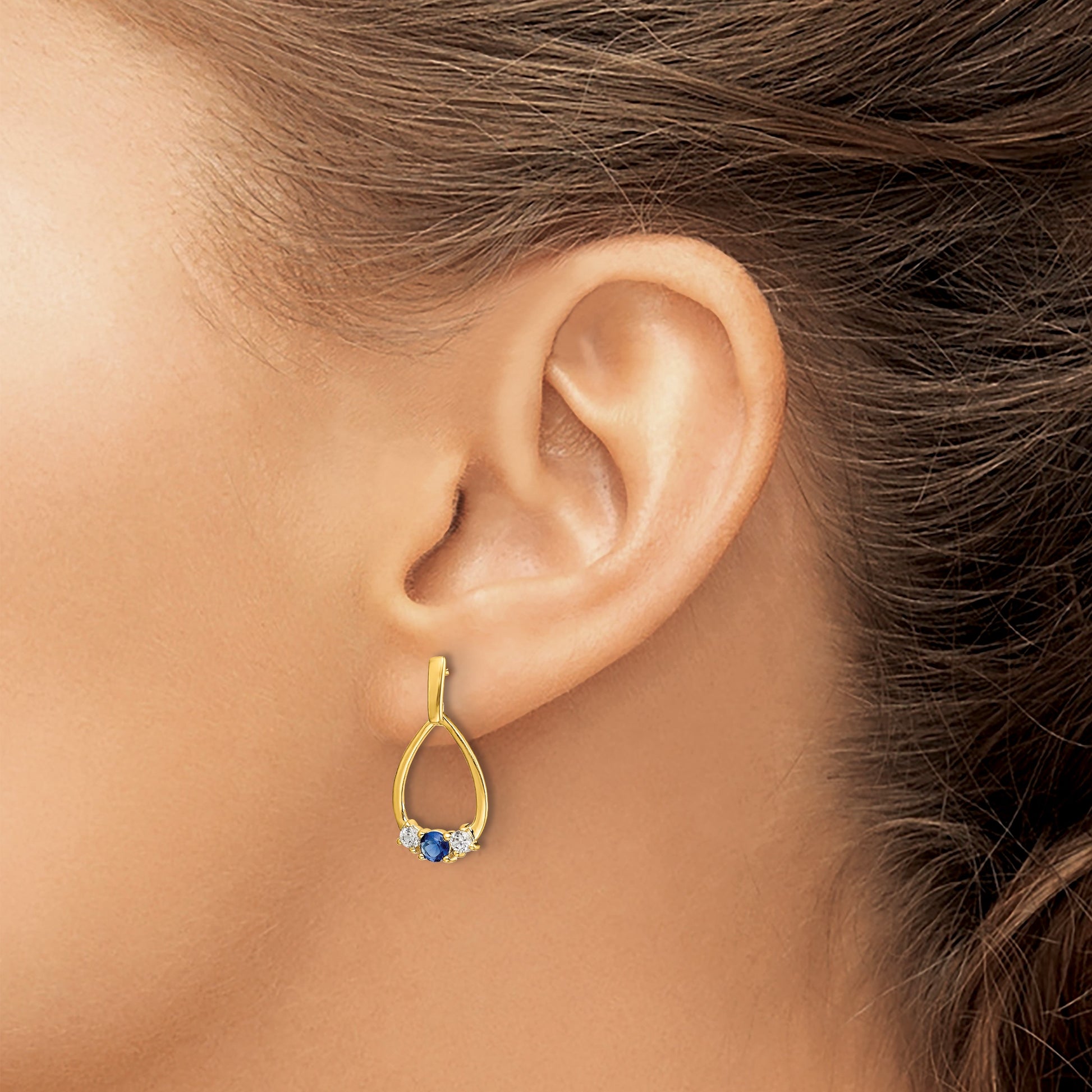 14k  Blue and White Sapphire Teardrop Post Dangle Earrings