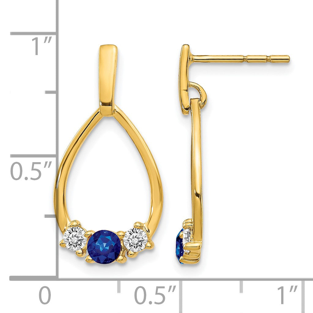 14k  Blue and White Sapphire Teardrop Post Dangle Earrings