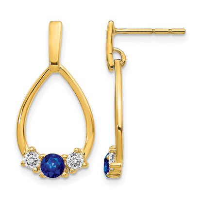 14k  Blue and White Sapphire Teardrop Post Dangle Earrings