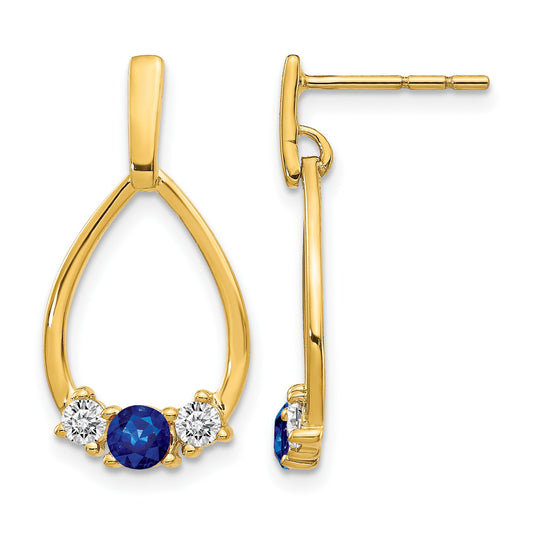 14k  Blue and White Sapphire Teardrop Post Dangle Earrings