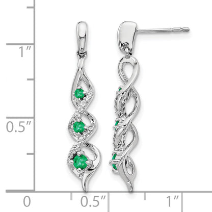 14k White Gold Diamond and Emerald Twisted Post Dangle Earrings
