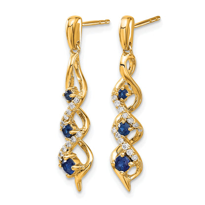 14k Diamond and Blue Sapphire Twisted Post Dangle Earrings