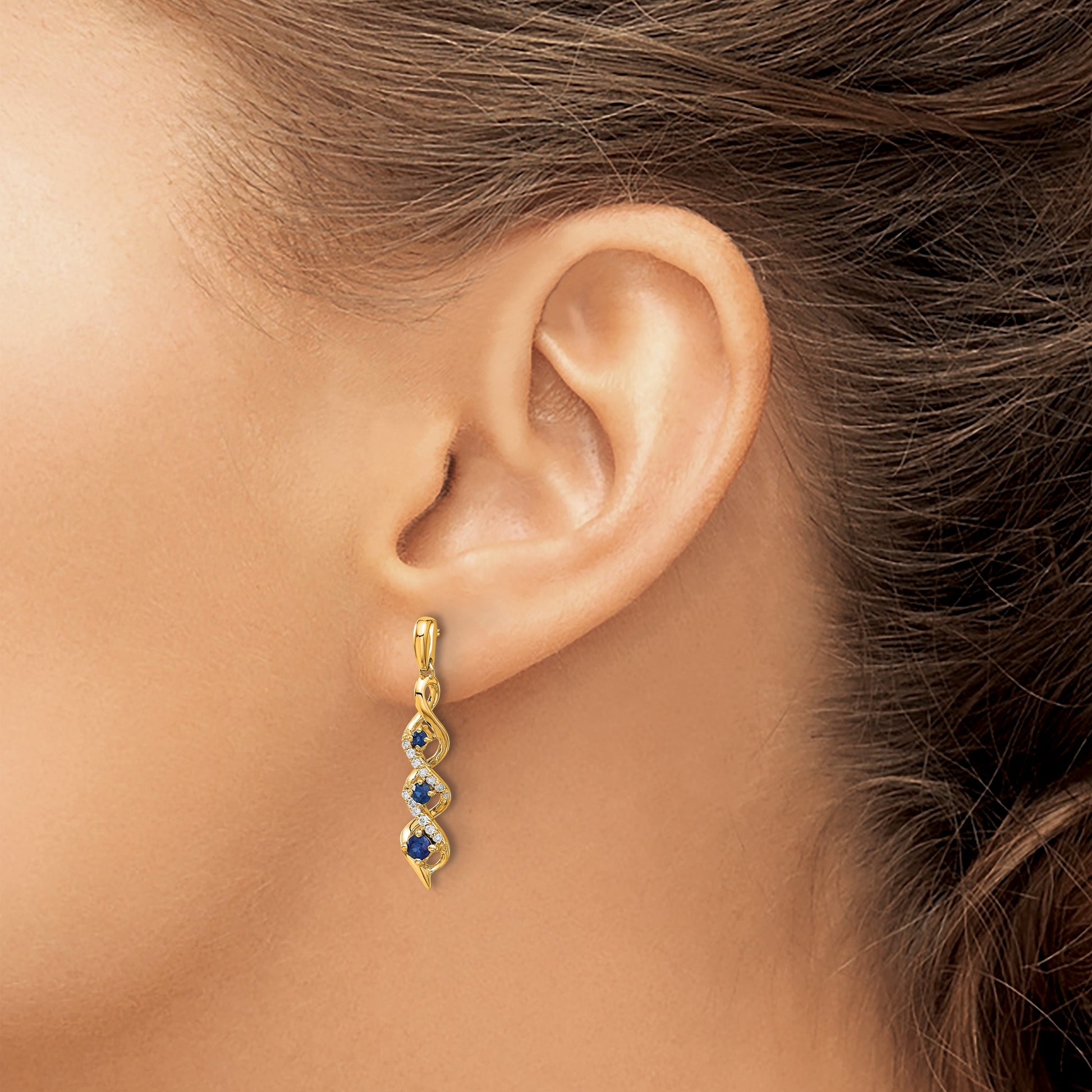 14k Diamond and Blue Sapphire Twisted Post Dangle Earrings