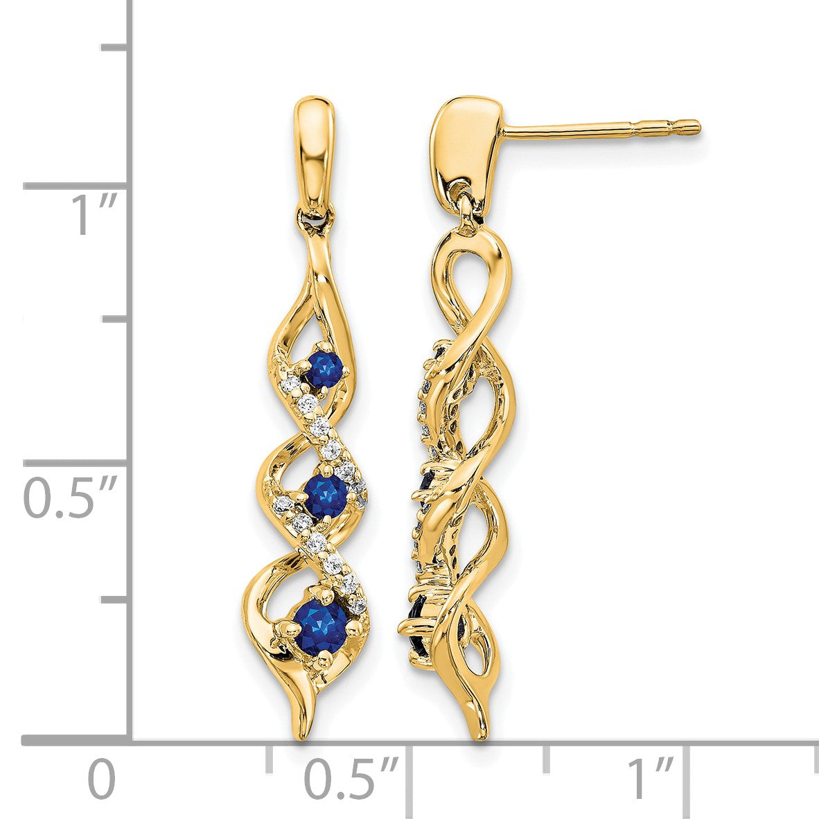 14k Diamond and Blue Sapphire Twisted Post Dangle Earrings
