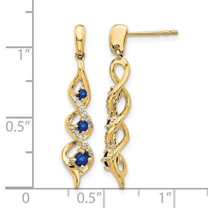 14k Diamond and Blue Sapphire Twisted Post Dangle Earrings