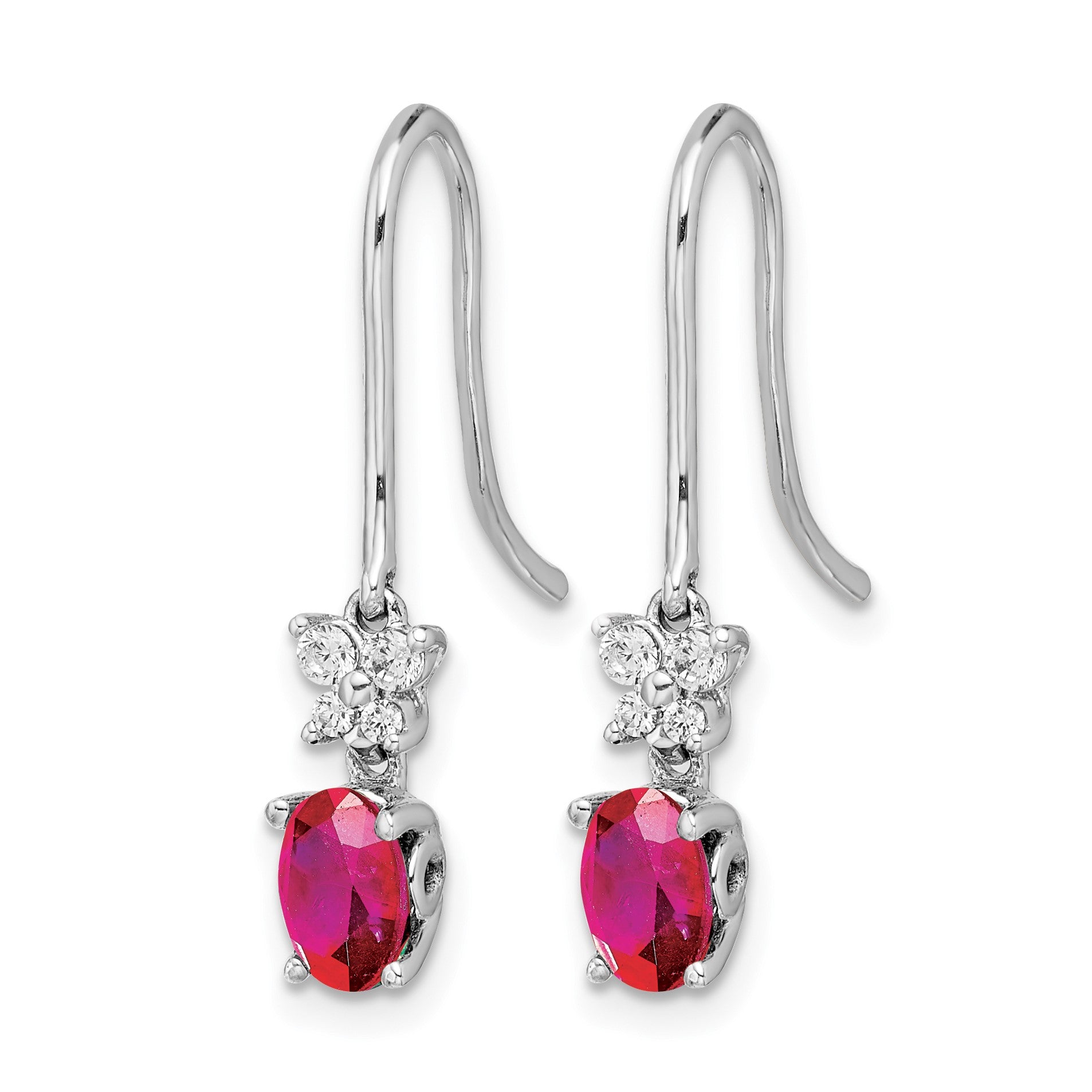 14k White Gold 6x4mm Oval Ruby and Diamond Shepherd Hook Earrings