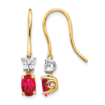 14k Two-Tone 6x4mm Oval Ruby and Diamond Shepherd Hook Earrings