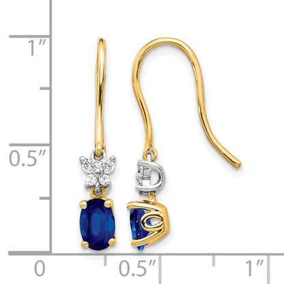 14k Two-Tone 6x4mm Oval Sapphire and Diamond Shepherd Hook Earrings