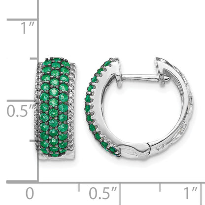 14k White Gold Diamond and Emerald 18mm Hinged Hoop Earrings