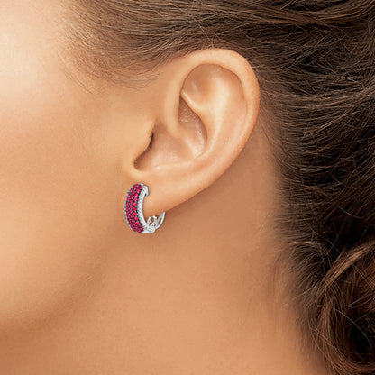 14k White Gold Diamond and Ruby 18mm Hinged Hoop Earrings
