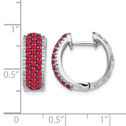 14k White Gold Diamond and Ruby 18mm Hinged Hoop Earrings