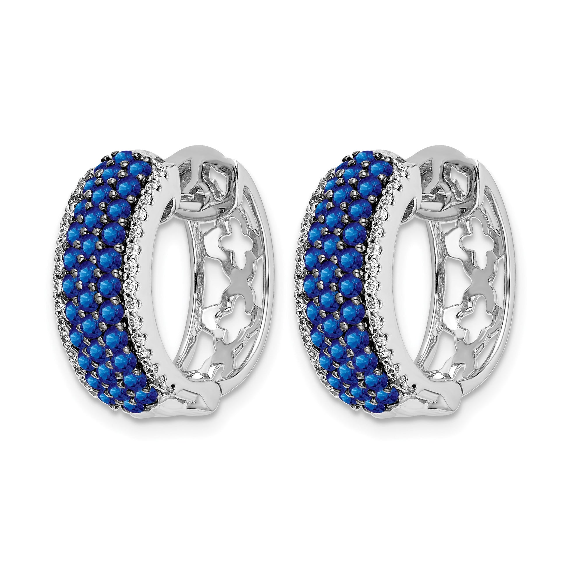 14k White Gold Diamond and Sapphire 18mm Hinged Hoop Earrings