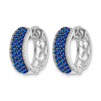 14k White Gold Diamond and Sapphire 18mm Hinged Hoop Earrings