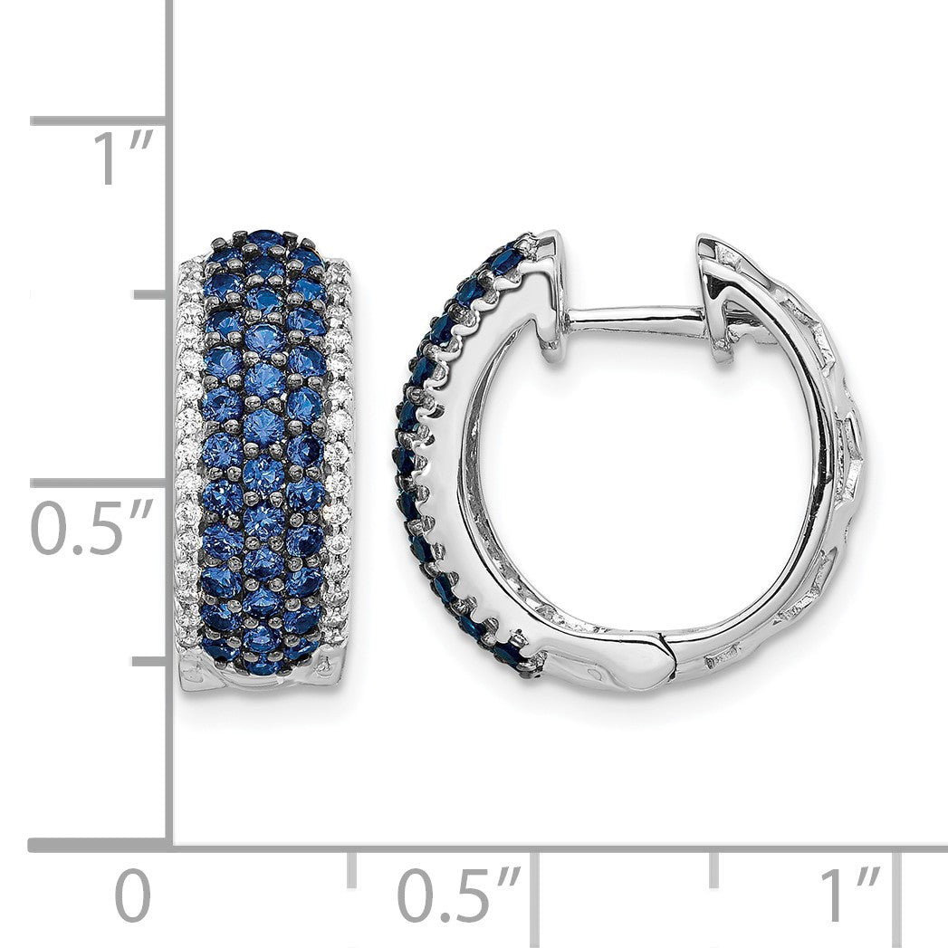 14k White Gold Diamond and Sapphire 18mm Hinged Hoop Earrings