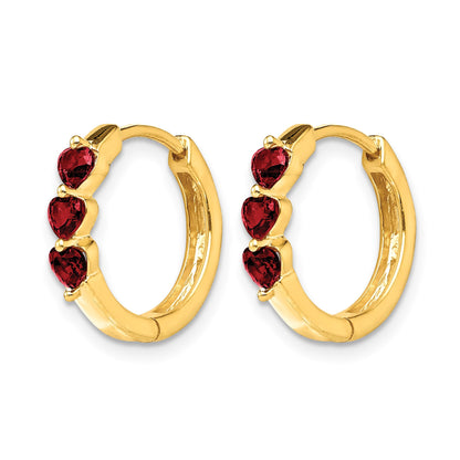 14k 3mm Heart Lab Created Ruby Polished Hinged Hoop Earrings