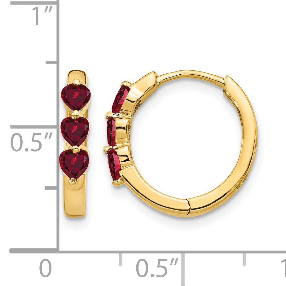 14k 3mm Heart Lab Created Ruby Polished Hinged Hoop Earrings