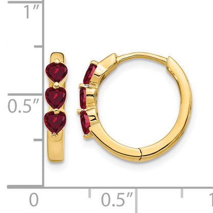 14k 3mm Heart Lab Created Ruby Polished Hinged Hoop Earrings