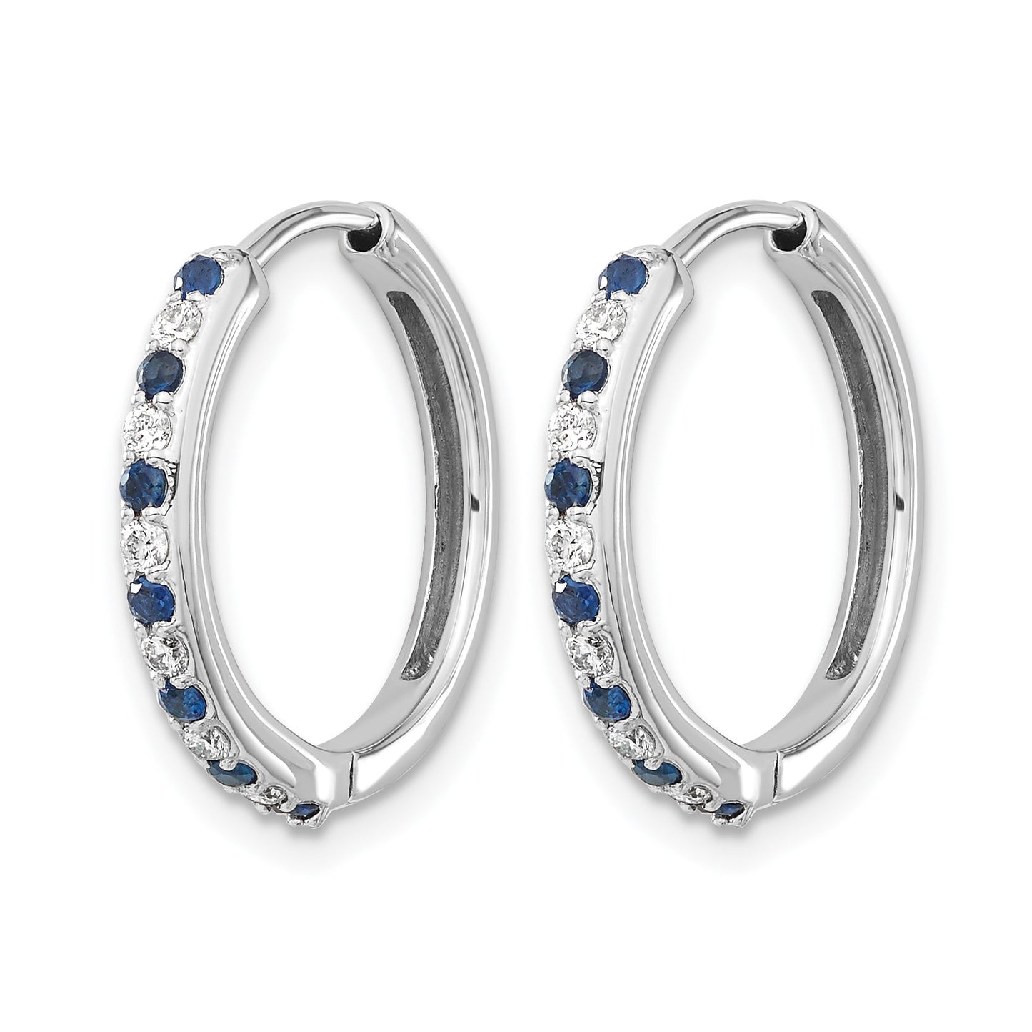 14k White Gold Diamond and Sapphire 19mm Hinged Hoop Earrings