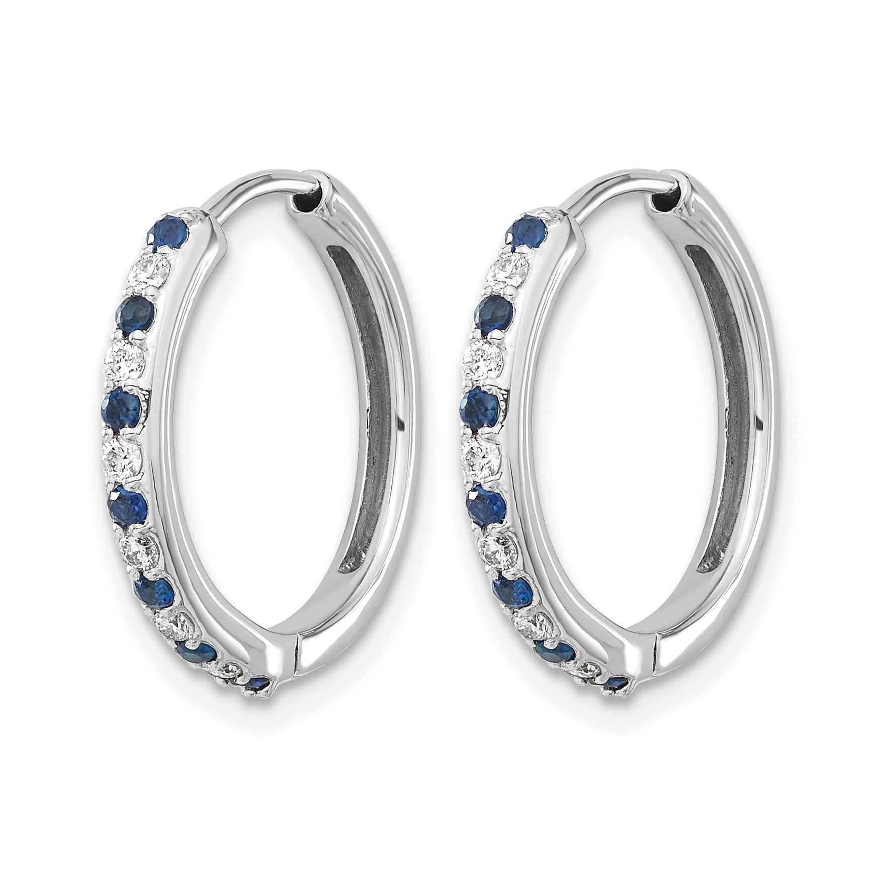 14k White Gold Diamond and Sapphire 19mm Hinged Hoop Earrings