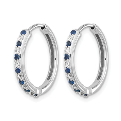 14k White Gold Diamond and Sapphire 19mm Hinged Hoop Earrings
