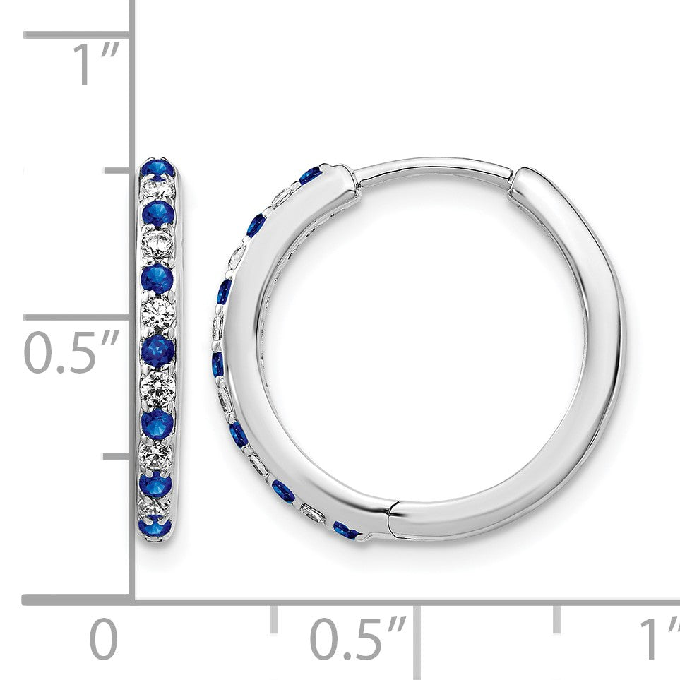 14k White Gold Diamond and Sapphire 19mm Hinged Hoop Earrings
