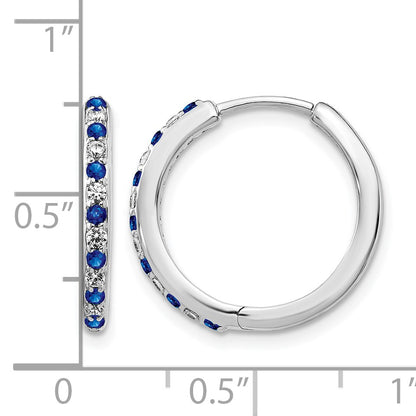 14k White Gold Diamond and Sapphire 19mm Hinged Hoop Earrings