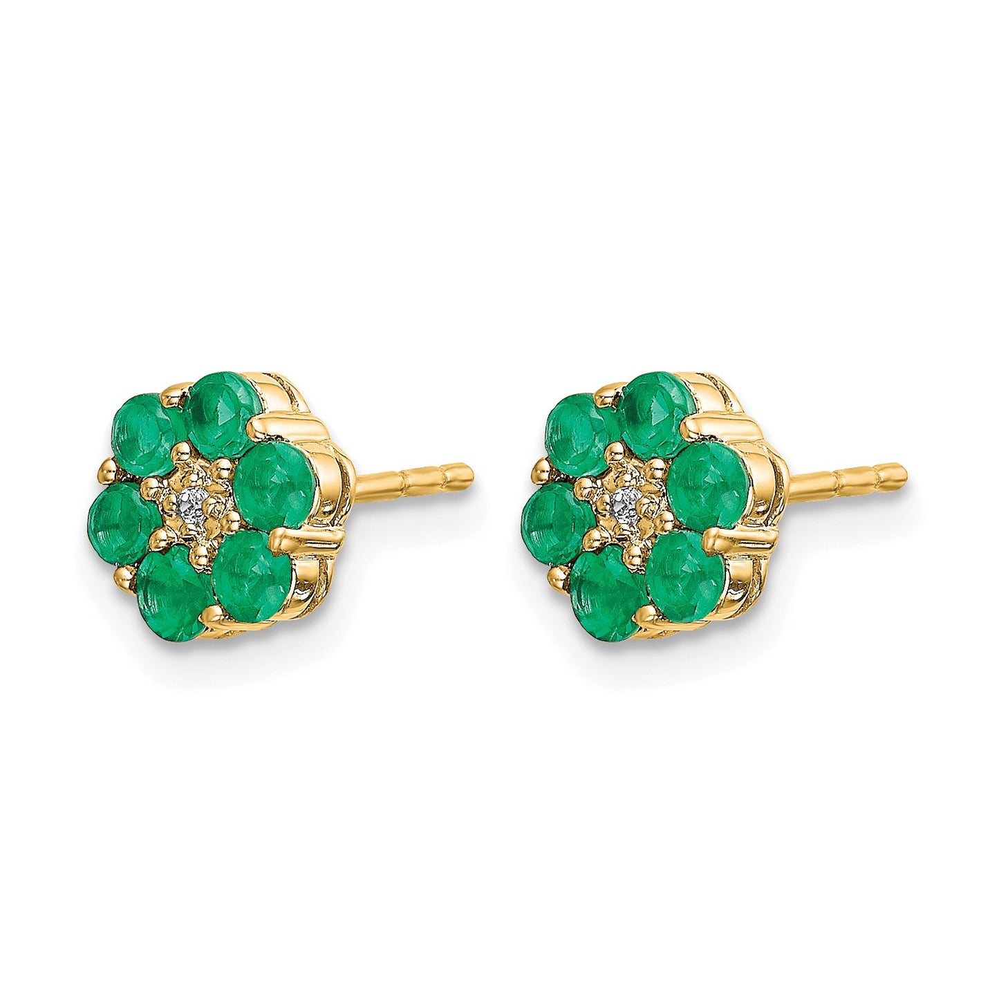 14k and White Rhodium Emerald and Diamond Floral Post Earrings