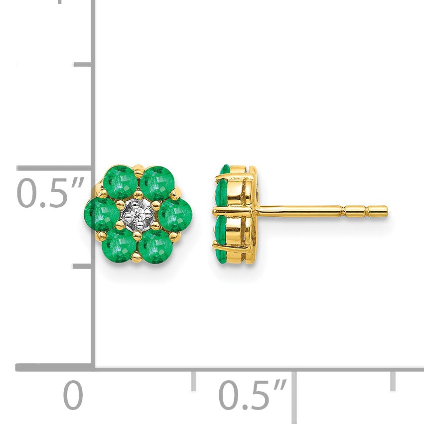 14k and White Rhodium Emerald and Diamond Floral Post Earrings