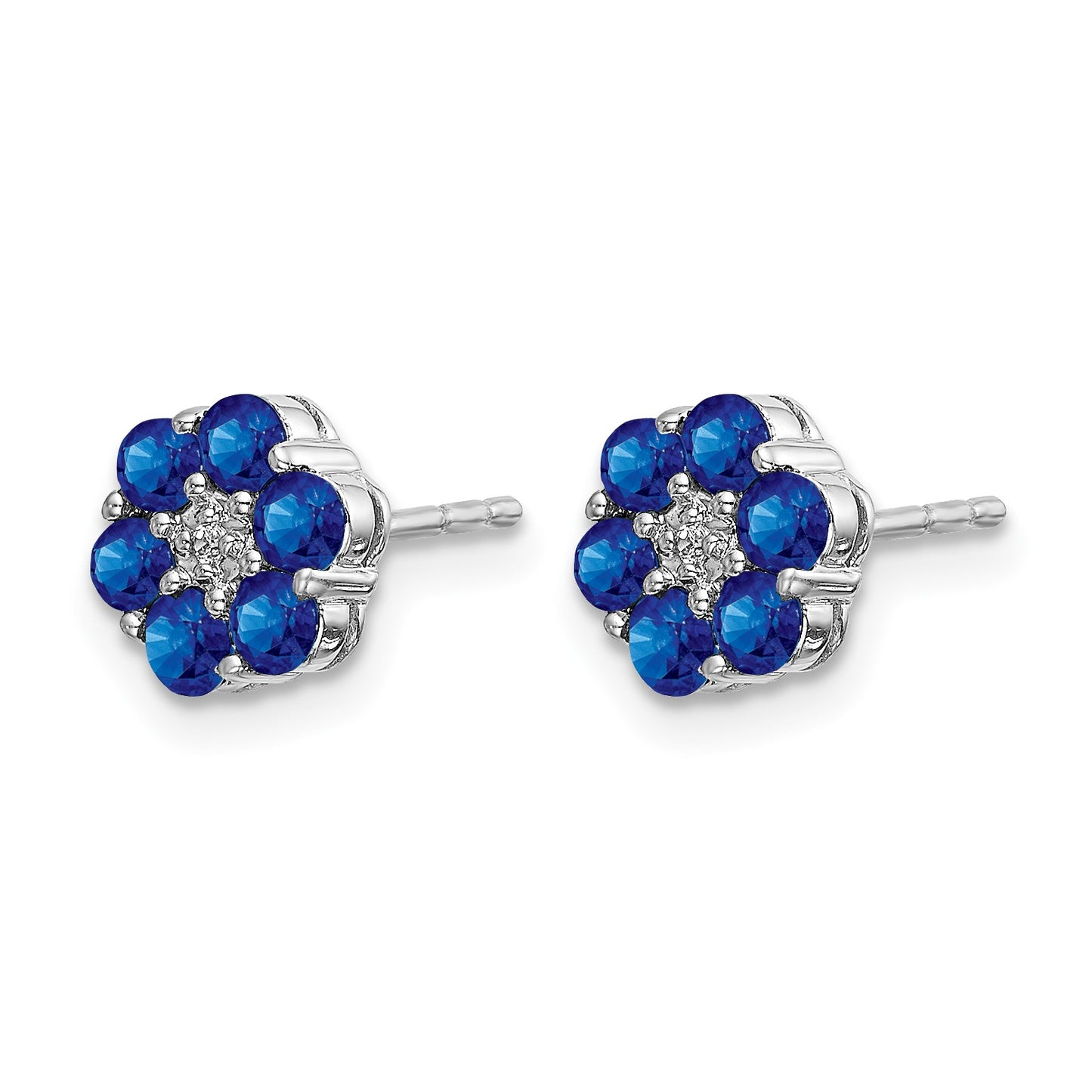 14k White Gold Polished Sapphire and Diamond Floral Post Earrings