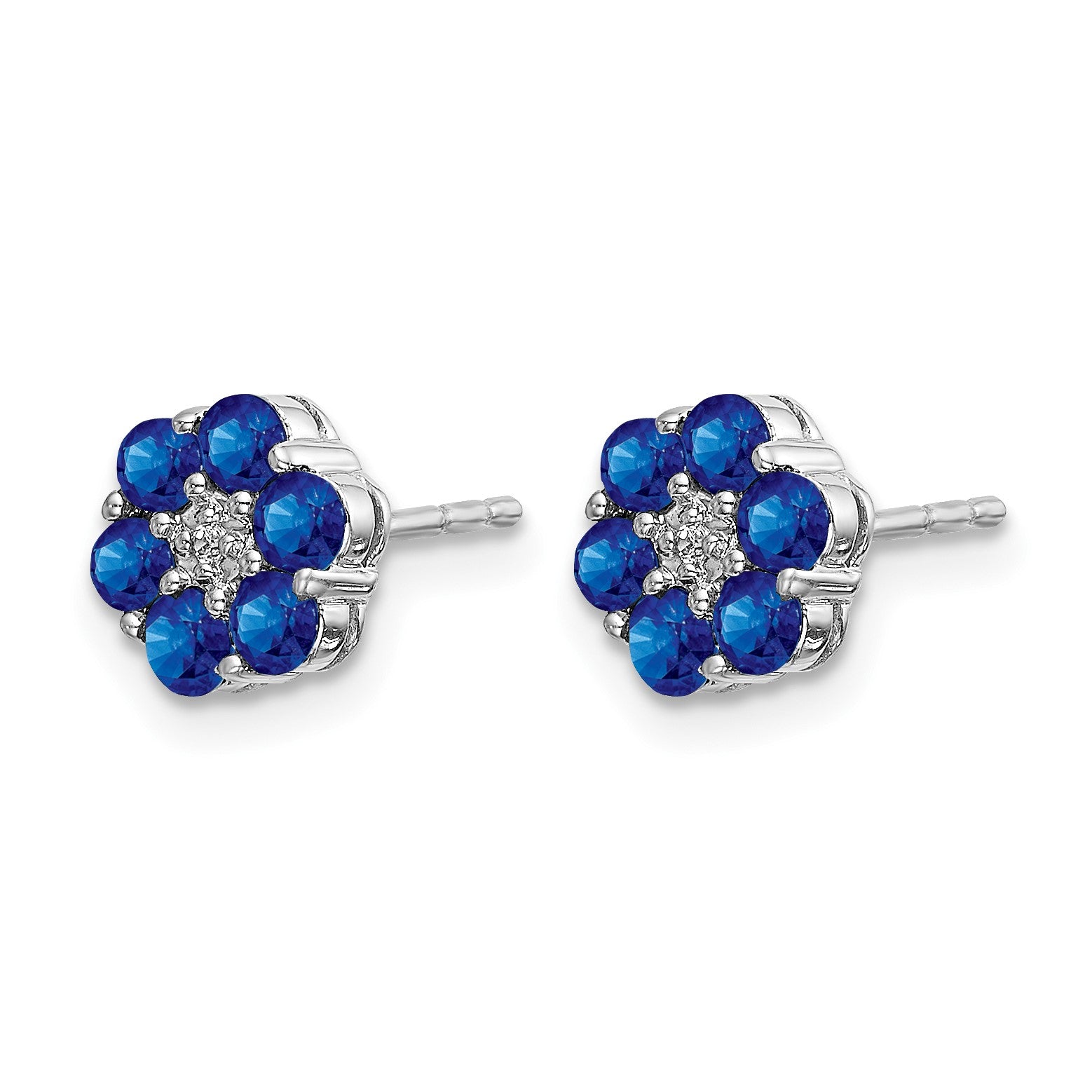 14k White Gold Polished Sapphire and Diamond Floral Post Earrings